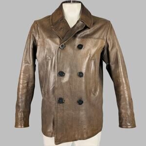 RRL by RALPH LAUREN Size XL Brown Leather Peacoat